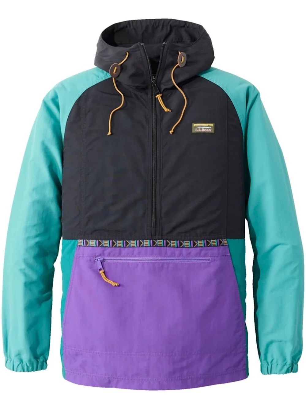 L.L.Bean Mountain Classic Anorak Jacket in Black, Teal & Purple